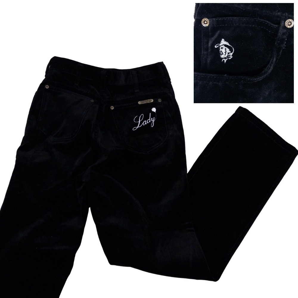 Kenny Rogers Lady Karman‎ Pants Womens 11/12 Black Velveteen Western 70s Vintage